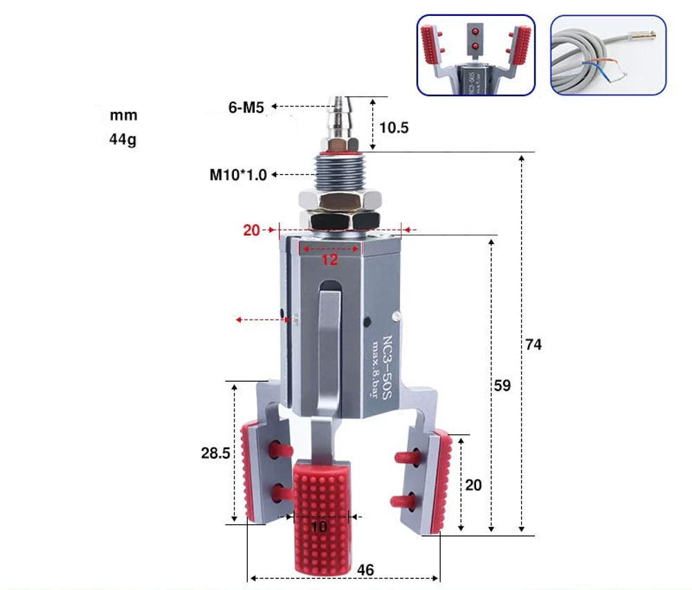 Three-jaw inner support nc3-50s (inner support range: 46-62mm) with detection and induction line