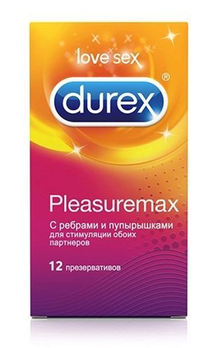 Рельефные презервативы с точками и рёбрами Durex Pleasuremax - 12 шт.