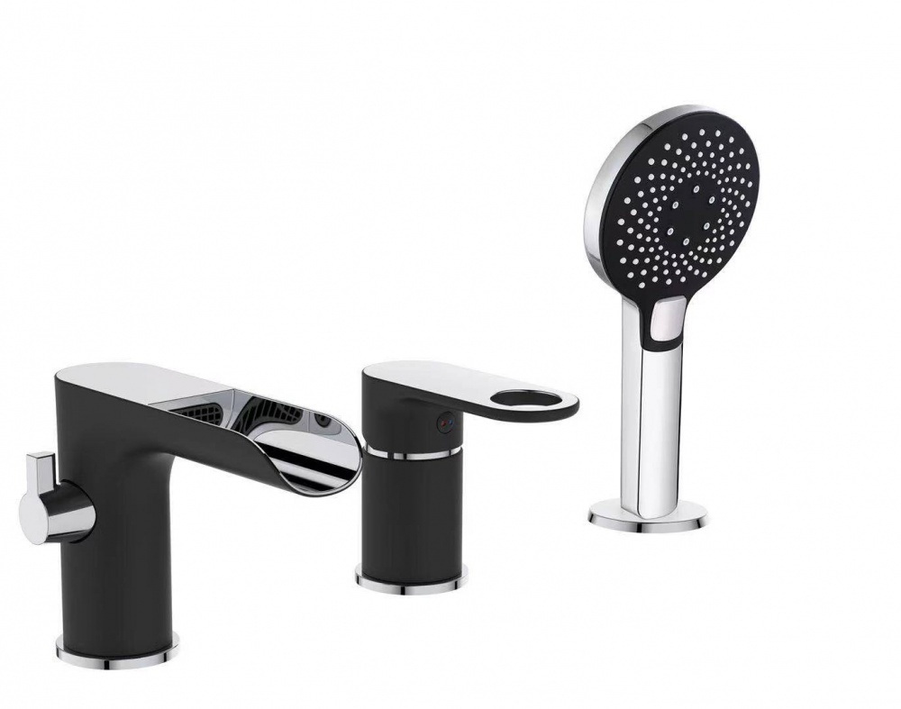 043533-C Смеситель на борт ванны, водопад, ЧЕРНЫЙ (3 отв.) ViEiR (8/1шт)