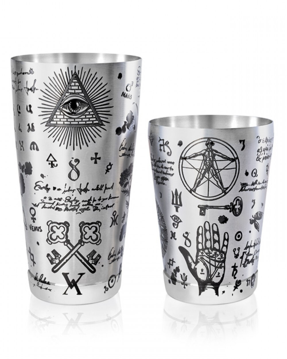 Шейкер Lumian Kenko Boston Alchemy Tin & Half Tin, 18-28 oz, серебро с гравировкой
