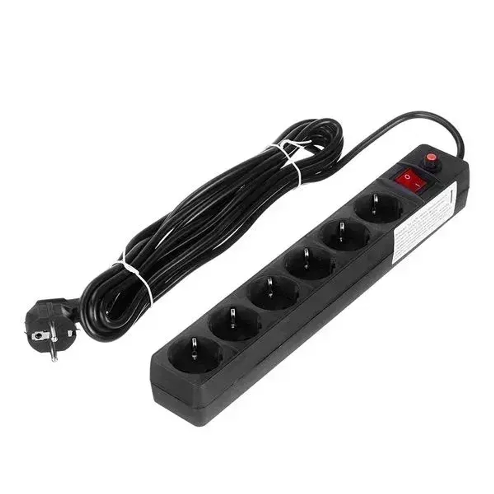 Фильтр сетевой, С заземлением, С выключателем, IP20, Тип розетки F, 5м