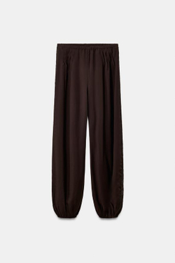 ZARA БРЮКИ-БОМБАШКИ ИЗ 100% ЛИОЦЕЛЛА, КОРИЧНЕВЫЙ