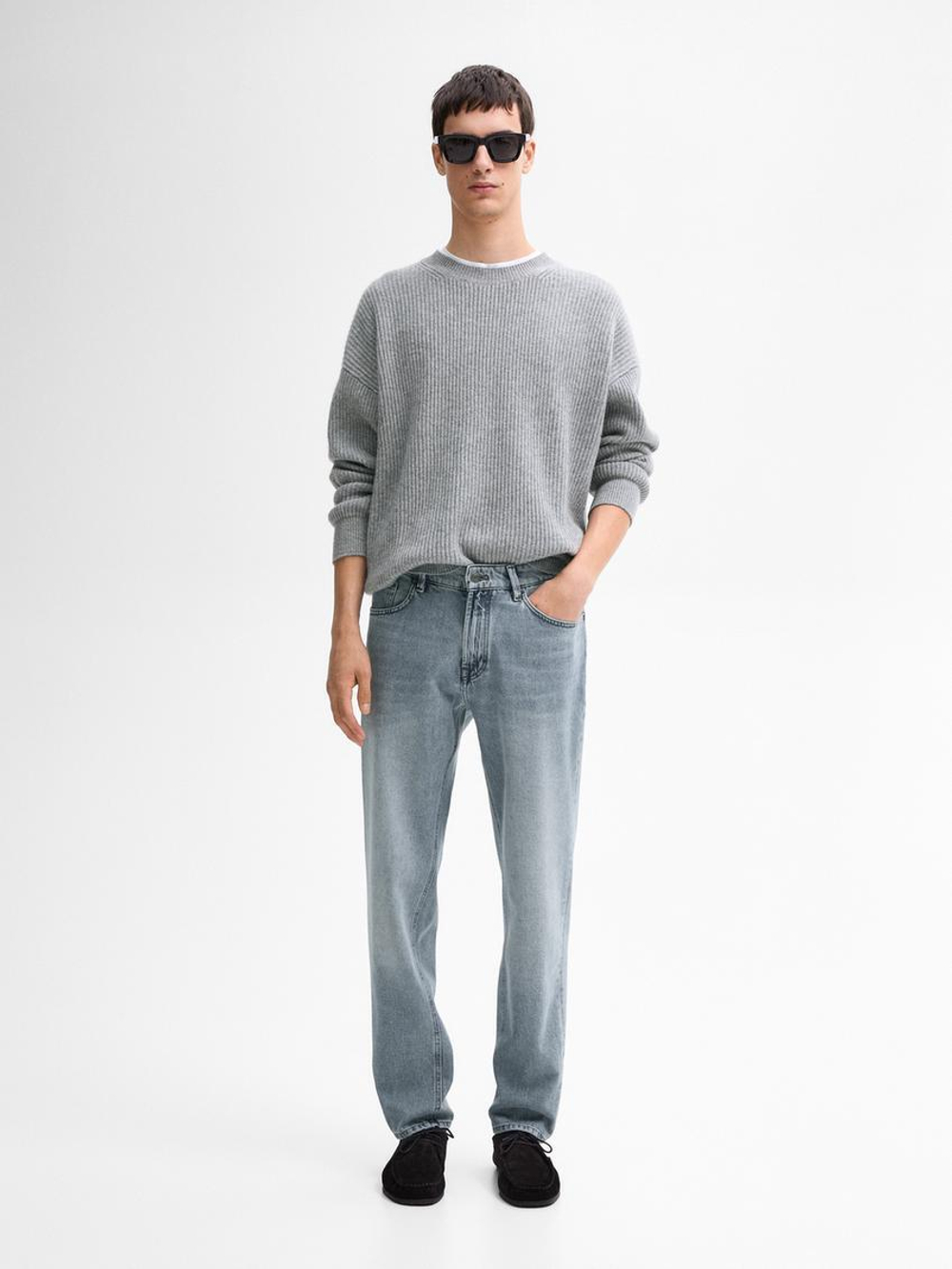 Massimo Dutti Зауженные джинсы из ткани с эффектом потертости, серый