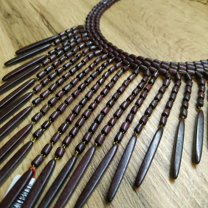 Колье Римлянка, 19 подвесов, дерево, цвет вишневый, 48 см