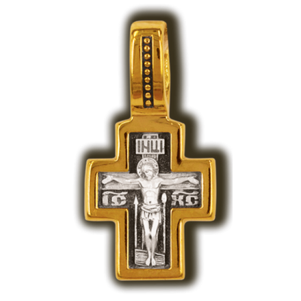 Крест детский из серебра с позолотой.