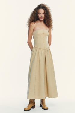 ZARA ПЛАТЬЕ БЕЗ БРЕТЕЛЕЙ, РЫЖЕВАТО-КОРИЧНЕВЫЙ