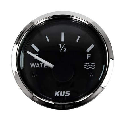 Указатель уровня пресной воды 240-33 Ом (US), черный циферблат, нержавеющий ободок, д. 52 мм