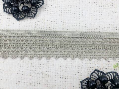 Кружево хлопковое/Тесьма вязаная, рис. 60001, ш. 3 см, пр-во Беларусь, бежево-серый