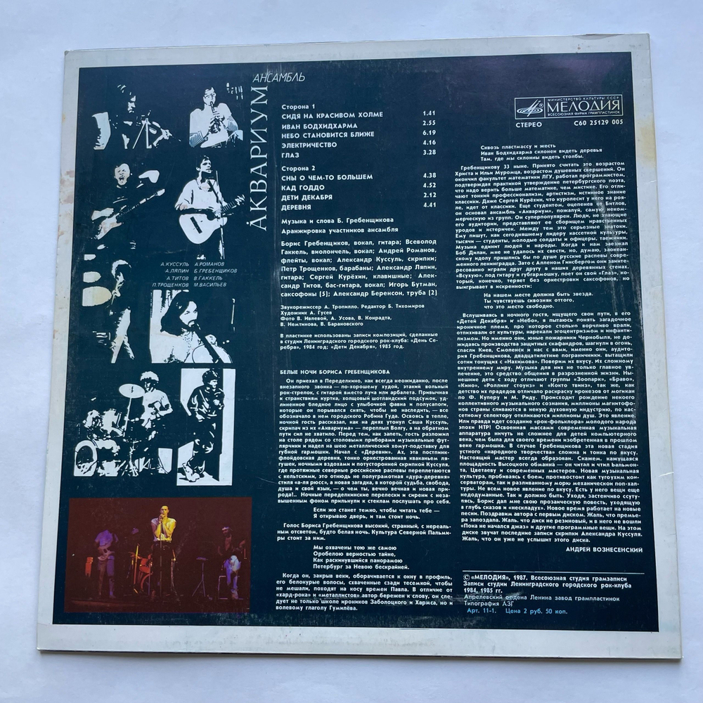 Винтажная виниловая пластинка LP квариум Сны О Чем То Большем (СССР 1987)