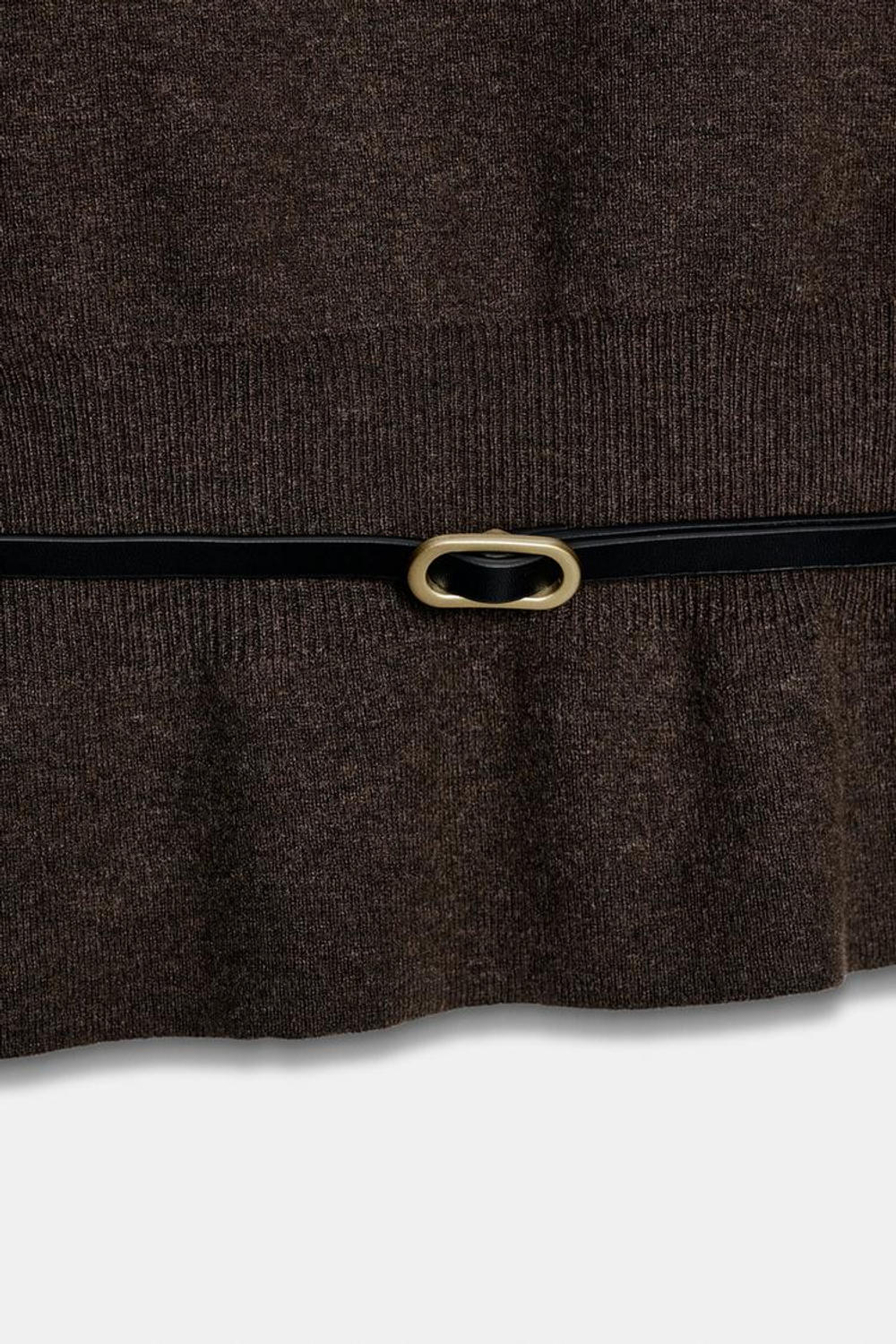 ZARA ВЯЗАНЫЙ СВИТЕР С ПОЯСОМ, ШОКОЛАДНЫЙ