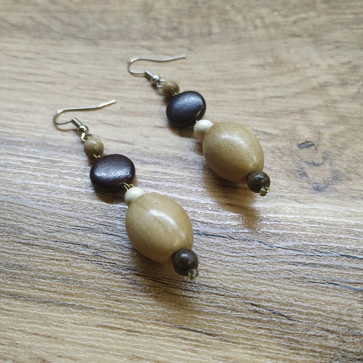 Серьги Маслинка светлая, дерево, цвет ассорти, 14x50 мм