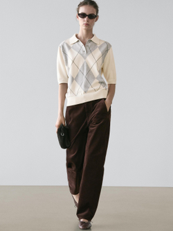 Massimo Dutti Поло с узором ромбы, натуральный/кремовый