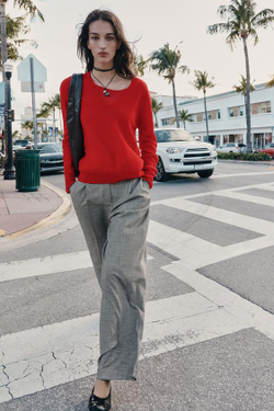 ZARA ШИРОКИЕ БРЮКИ «ГУСИНАЯ ЛАПКА», ЧЕРНЫЙ/ЭКРЮ