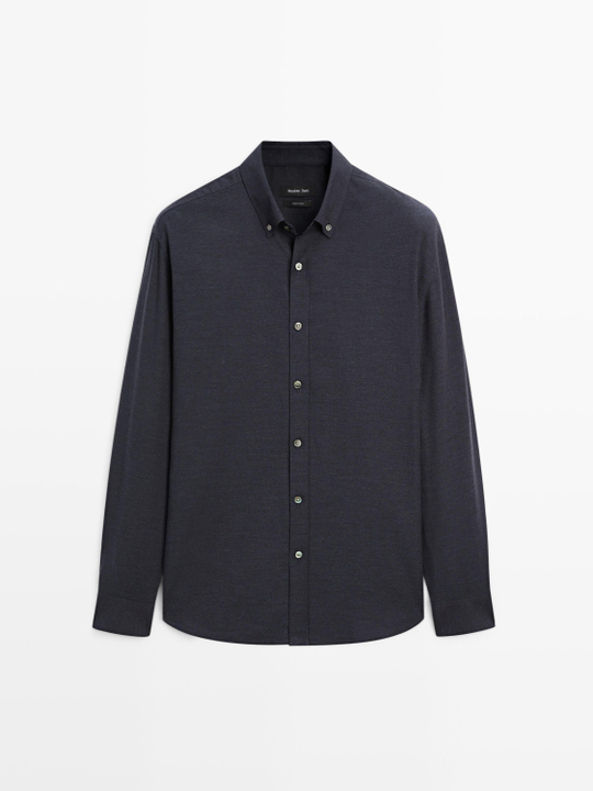 Massimo Dutti Меланжевая рубашка классического кроя, темно-синий