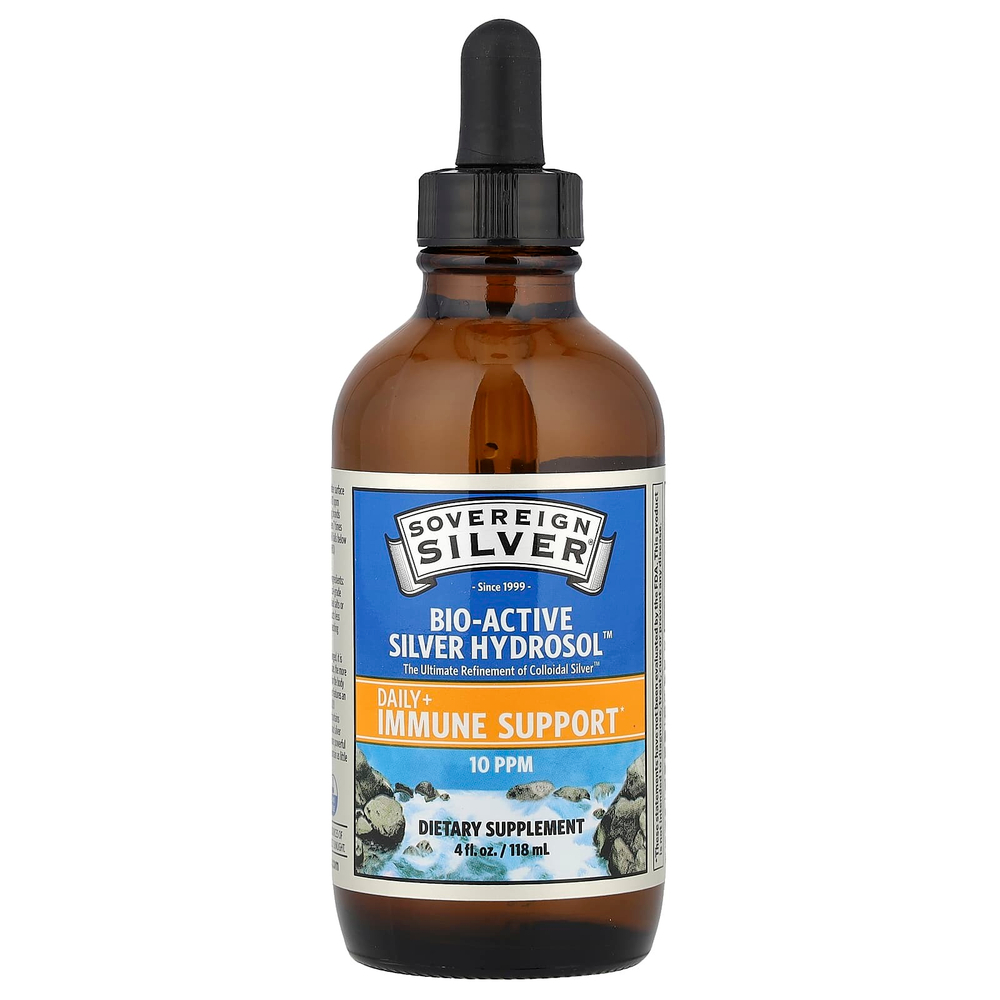 Sovereign Silver, Bio-Active Silver Hydrosol™, гидрозоль серебра, флакон с пипеткой, для ежедневного применения и поддержки иммунитета, 10 част./млн, 118 мл (4 жидк. унции)