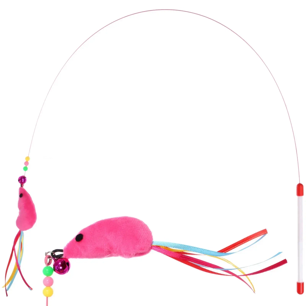 Игрушка - дразнилка на палочке «ЦапЦап», мышка с колокольчиком, цвет розовый, 80см ( пакет с подвесом)