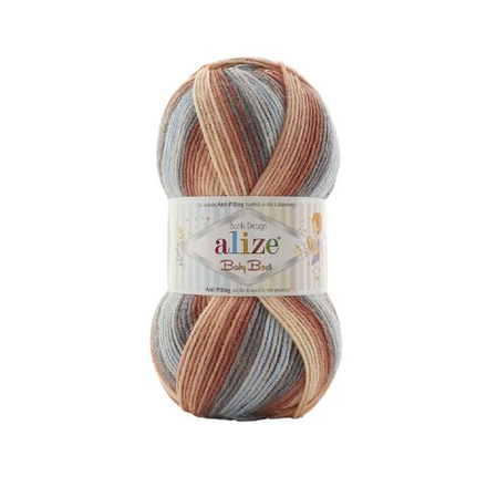Беби бест батик (Baby best batik) пряжа Alize 10% бамбук 90%акрил 5х100г/240м 7922 серо-бежево-терракотовый