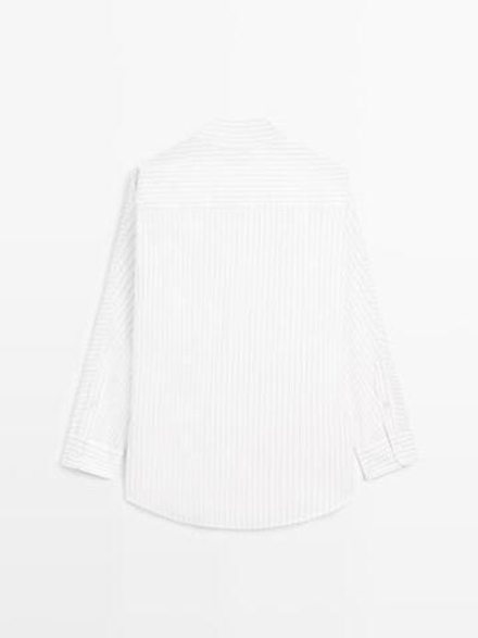 Massimo Dutti Рубашка в полоску с рукавами «летучая мышь», белый