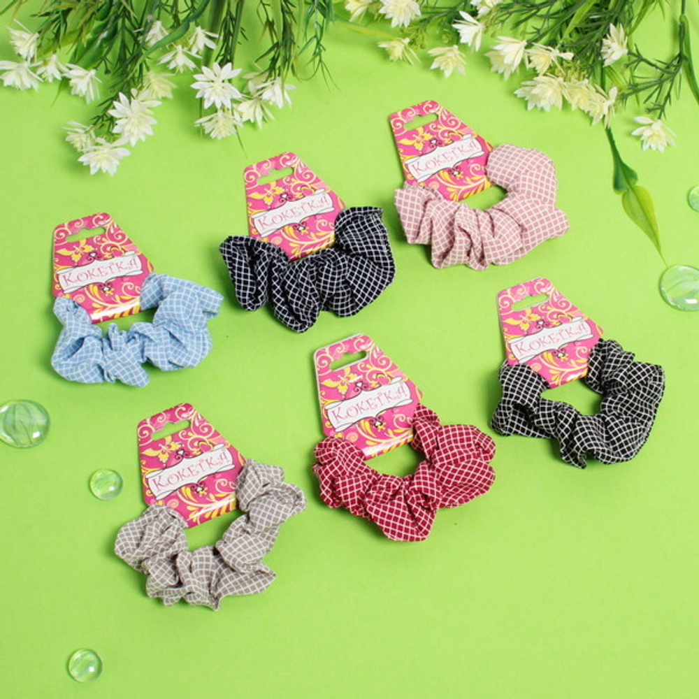 Резинка для волос «Collection School», принт клетка малая, микс 6 цветов, d-10см