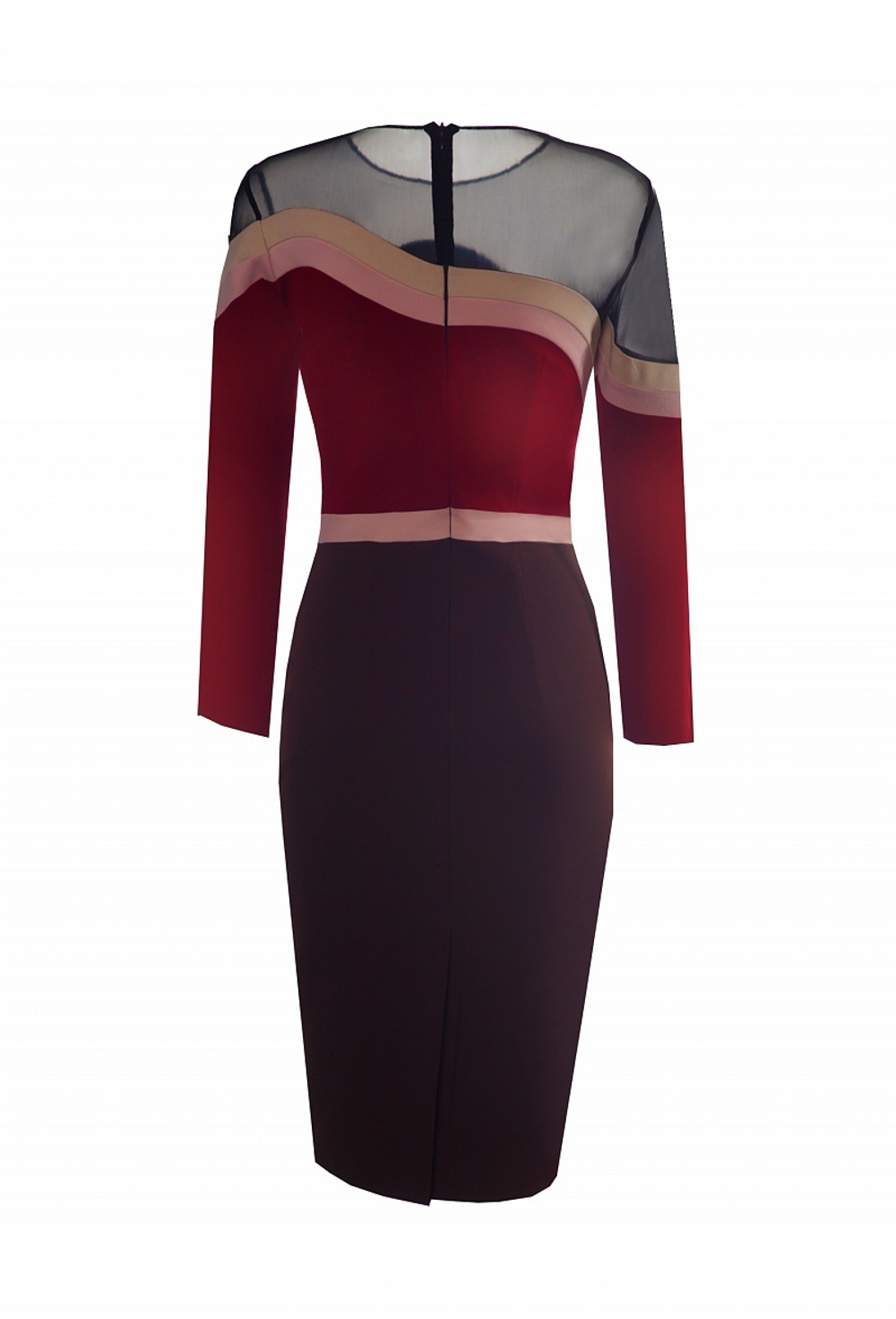 Платье с кокеткой из сетки и графичными подрезами 13-17FW