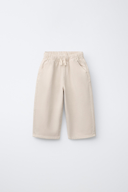 ZARA БРЮКИ BAGGY ИЗ САРЖИ, СВЕТЛО-БЕЖЕВЫЙ