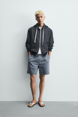 ZARA ШОРТЫ ИЗ ТВИЛА RELAXED FIT, ГОЛУБОЙ