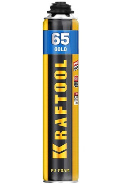 KRAFTOOL GOLD 65, 850 мл, выход до 65 л, мелкопористая, пистолетная всесезонная, SVS, не залипающий клапан, монтажная пена (41194)