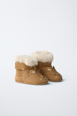 ZARA БОТИНКИ С ПОДКЛАДКОЙ И ДЕТАЛЬЮ В ФОРМЕ ЖИВОТНОГО, КОРИЧНЕВЫЙ