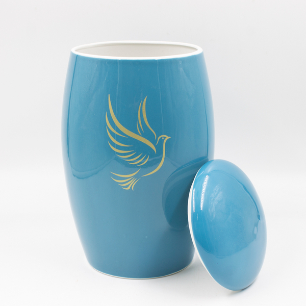 Урна для праха фарфор "Палитра" голубая с деколью