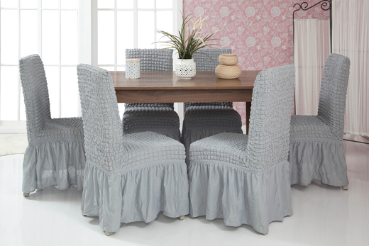 Чехол на стул с оборкой, цвет Серый, Набор 2 шт.