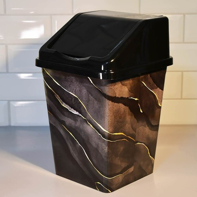 Ведро для мусора 10л с подвижной крышкой квадратное "Черный мрамор"
