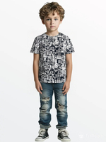 1070 Футболка детская кулирка надписи на синем (72-140)