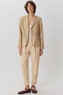 Винтажный жакет из бежевой шерсти с кулиской