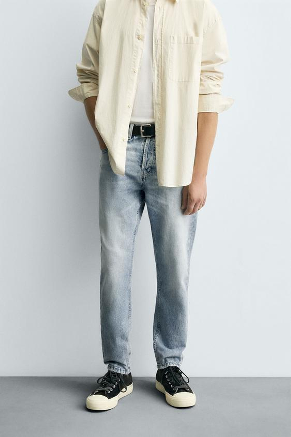 ZARA УКОРОЧЕННЫЕ ДЖИНСЫ SLIM FIT, ГОЛУБОЙ