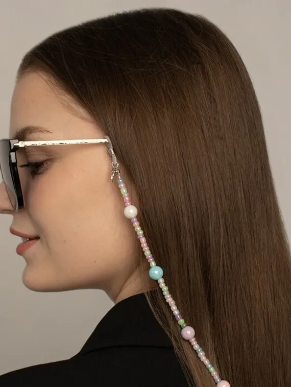 Цепочка для очков "Бусинки" бабл-гам, цвет розово-голубой, 70 см