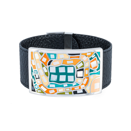 Браслет Fiore Luna на черном кожаном ремешке CB00100-2