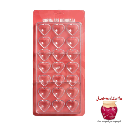 Форма для шоколада из поликарбоната СЕРДЦА 28*14 см, 21 ячейка