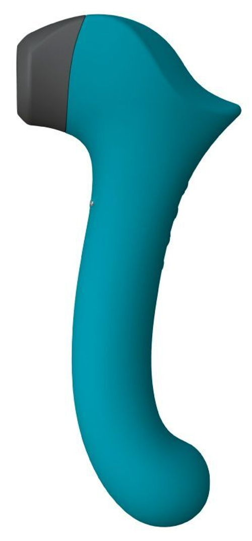 Бирюзовый вакуумный вибростимулятор с нагреваемой ручкой Halo 2 - 22,5 см.