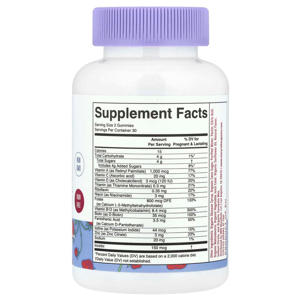 MaryRuth's, Органические мультивитаминные жевательные таблетки для беременных и беременных, с клубникой, 60 жевательных таблеток