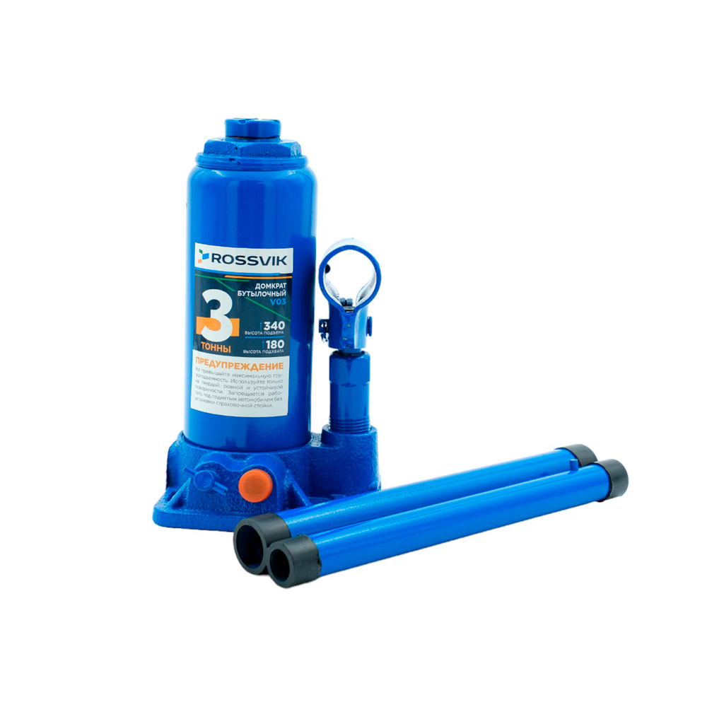 Домкрат бутылочный ROSSVIK V03, г/п 3,0 т, 180-340 мм, синий
