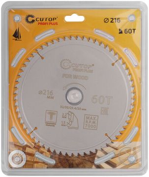 Диск пильный по дереву с тефлоновым покрытием 60Т, CUTOP Profi plus, 216 х 1,5/2,2 х 32/30/25,4/20 мм