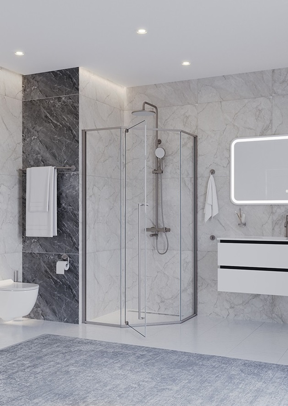 Душевой уголок Cezares PLANE-P-1-100-C-IN, 100х100х195, профиль сатин, стекло прозрачное