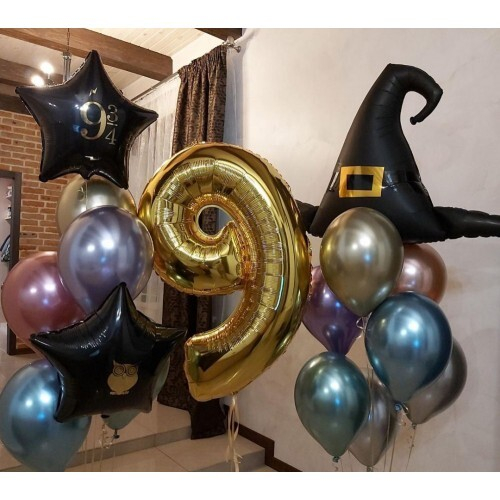 Композиция из шаров на 9 лет «Поттер и Волшебная шляпа»