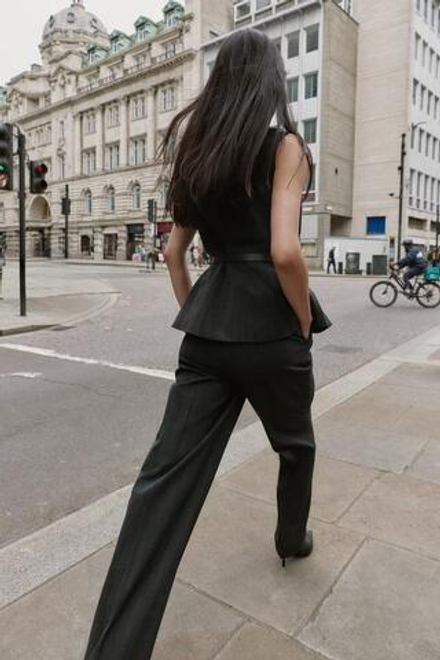 ZARA БРЮКИ ПРЯМОГО КРОЯ В ЕЛОЧКУ, АНТРАЦИТОВО-СЕРЫЙ