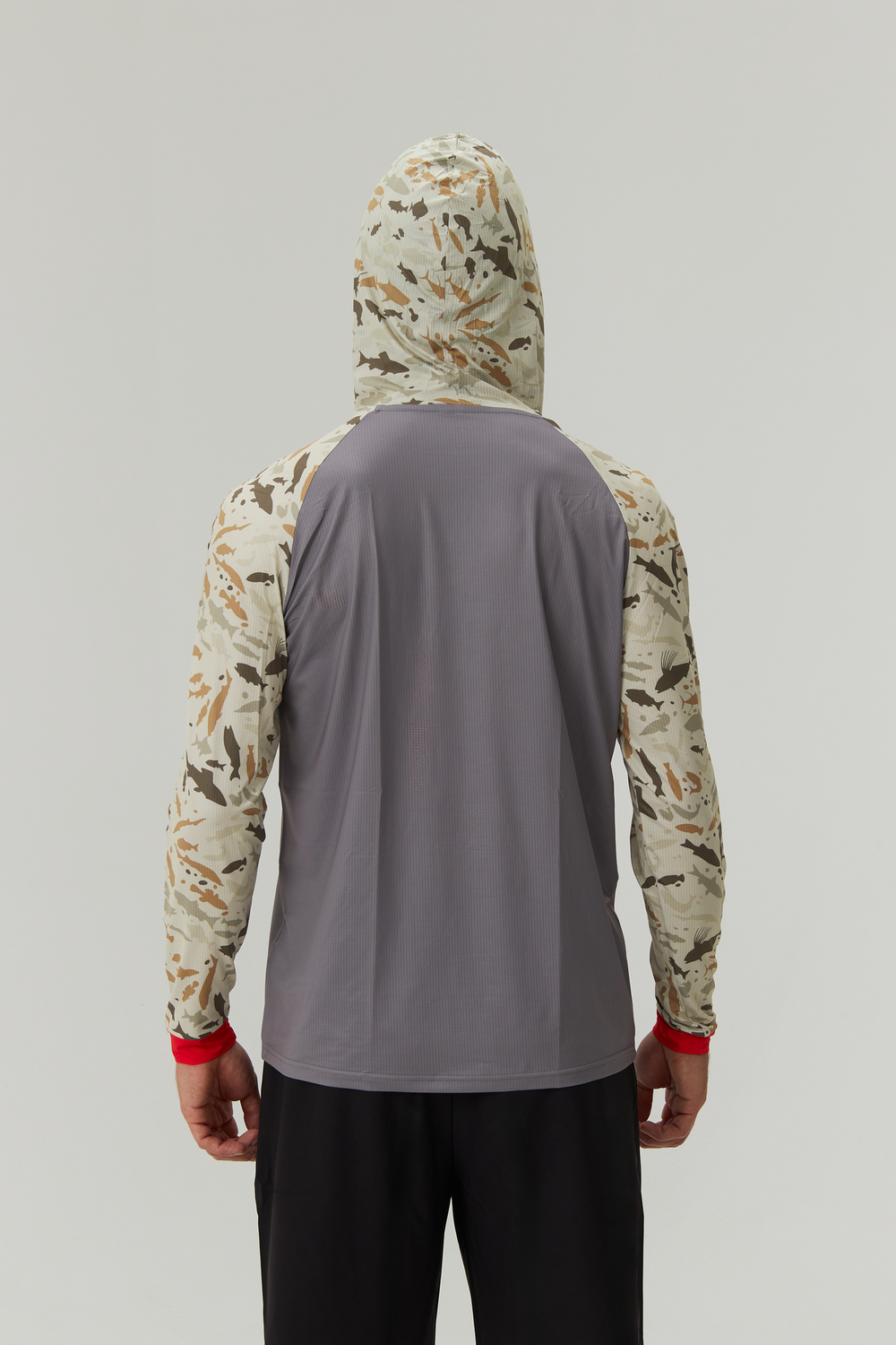 Джерси рыболовное с капюшоном и карманом Песочные рыбы серый