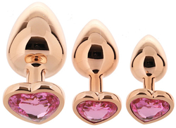 Алюминиевая анальная пробка ""розовое золото"" с розовым кристаллом в форме сердца (размер M)