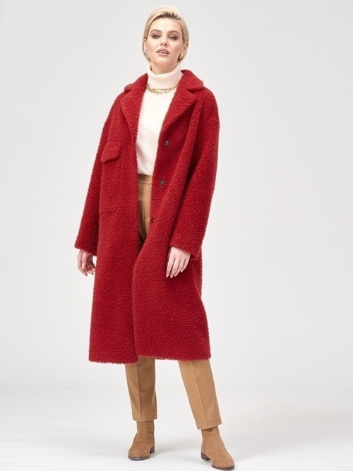 Шуба женская из овечьей шерсти мериноса, красная, SilverFox