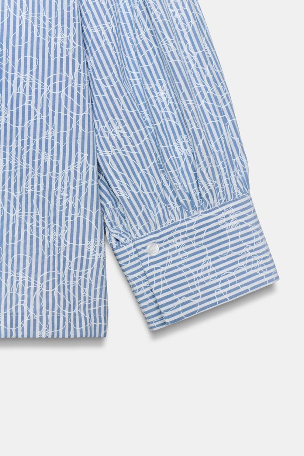 ZARA РУБАШКА В ПОЛОСКУ С ЦВЕТОЧНЫМ ПРИНТОМ, СИНИЙ/БЕЛЫЙ