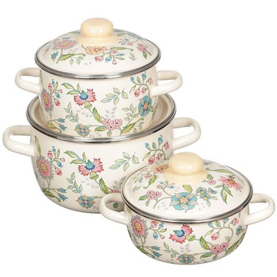 Набор эмалированной посуды 6 пр, кастрюли 1.5,2,4 л, СтальЭмаль, Луговые цветы, 3КА071М