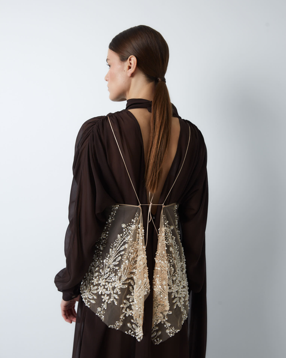 Топ-украшение вышитый камнями и пайетками бежевый